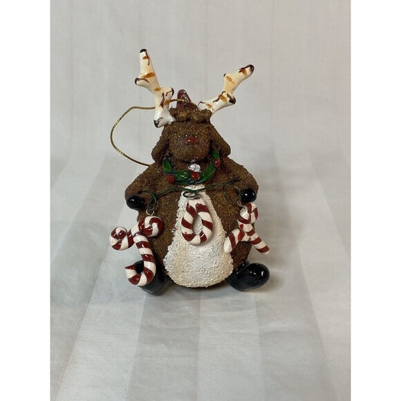Cute plump reindeer, festive decor, xmas decoration Resin, Candy Canes “JOY” - Picture 2 of 7